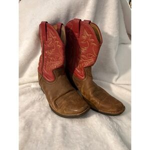 Kids Ariat Cowboy Boots Red Leather Western Style Size 4LR